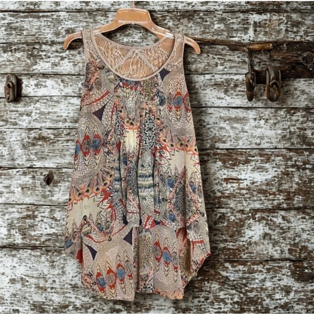 Doe & Rae boho whimsy multi-coloured tank top.
